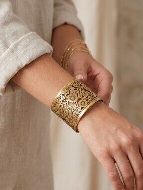 Vintage Adjustable Brass Cut-Out Cuff Bracelet